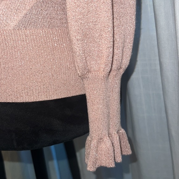 WHBM rose light pink metallic gold silver shimmer longsleeve sweater blouse XXSP - Picture 4 of 15